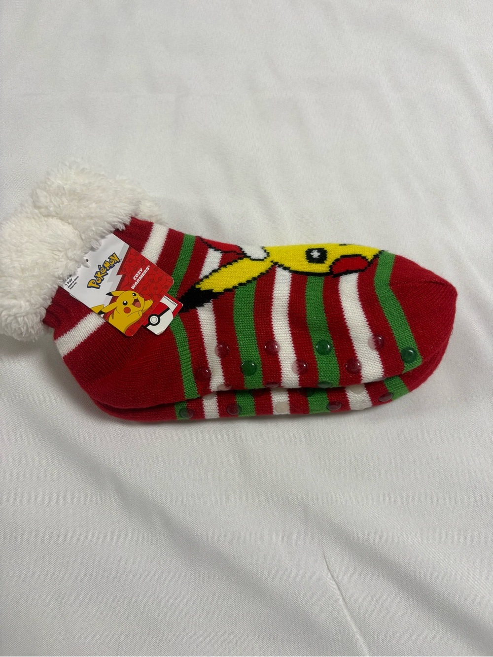 Pikachu Red & Green Holiday Slipper Socks
